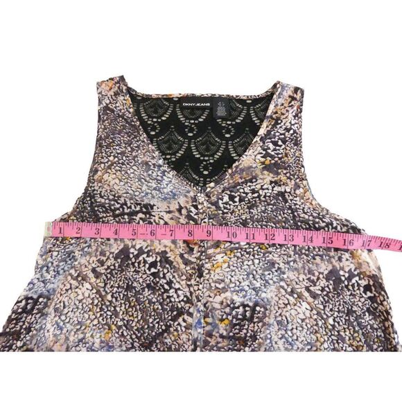 DKNY Jeans Asymmetrical Tank Top Abstract Print Lace Back Boho Chic Size S - Picture 5 of 6